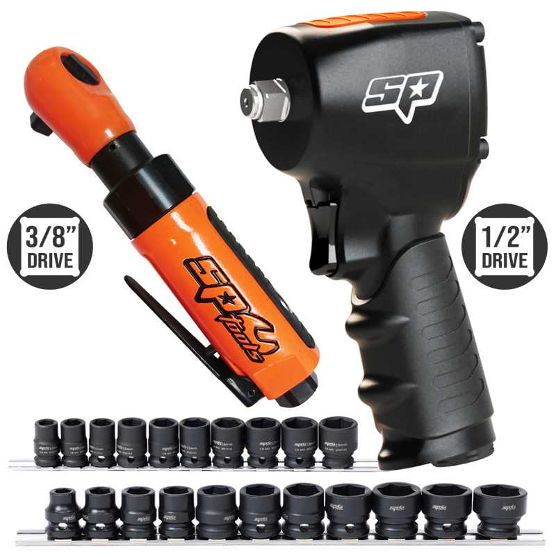 SP Tools SP9891LE Pneumatic Impact & Ratchet Combo with Sockets