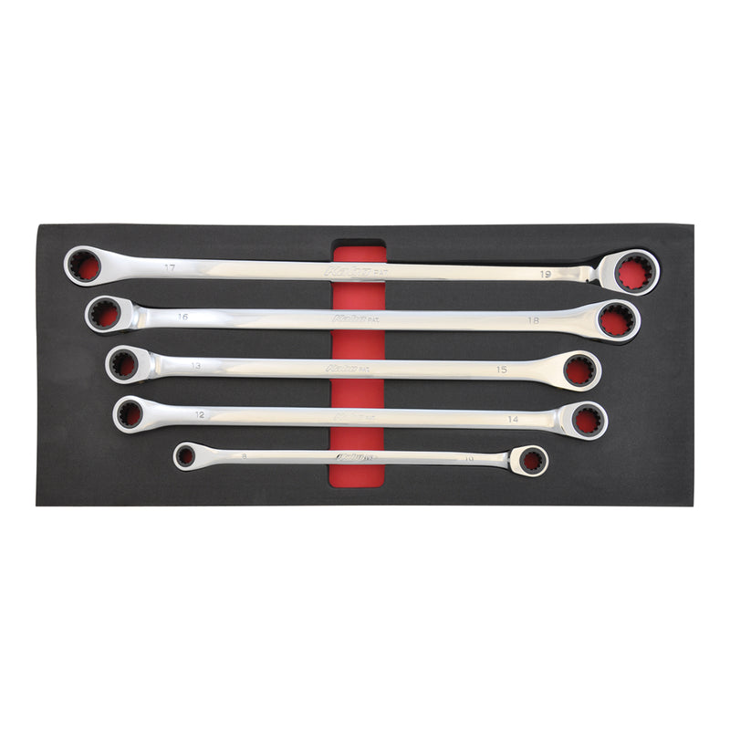KABO Extra Long Flat Ratchet Wrench Set 5 Piece XLB5-MET