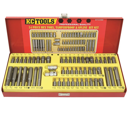 KC Tools A13390 54pce Bit Set - Hex, Torx, Tamperproof & Spline Drive