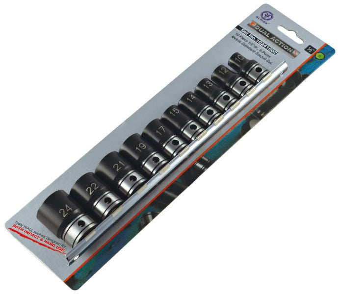 ACTION Dual 6 Point Impact/Standard Sockets On Rail-1/2
