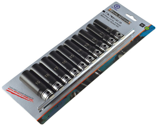 ACTION Dual Impact/Standard Sockets On Rail-1/2" Drive 10pce 11241001