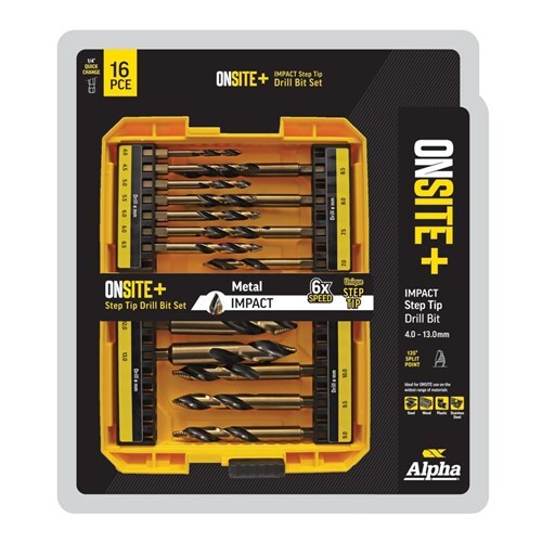 ALPHA 1/4 Hex ONSITE+ Step Tip Impact Driver Drill Bit Set - 16PCE- SM16ST