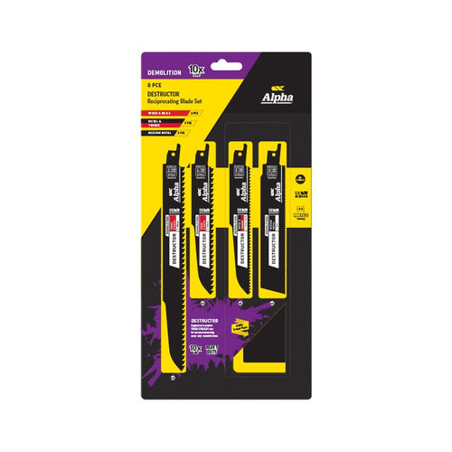 ALPHA Destructor Demolition Recipro Blade Combo Pouch Set-Wood,Metal,Timber With Nails-8pce
