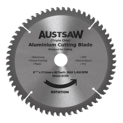 AUSTSAW 215mm (8 1/2in) Aluminium Blade Triple Chip - 30mm Bore - 40 Teeth