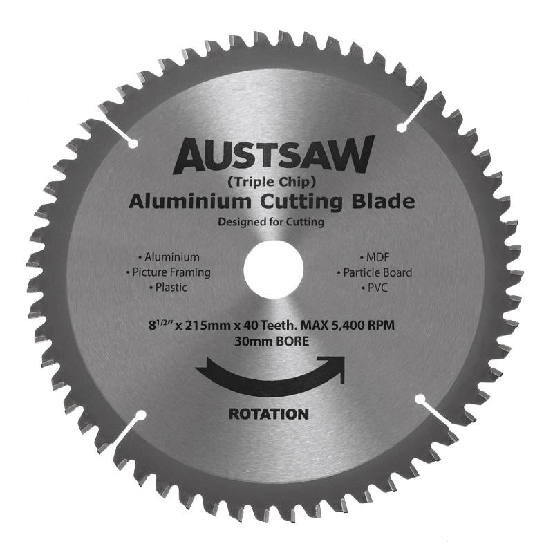 AUSTSAW 215mm (8 1/2in) Aluminium Blade Triple Chip - 30mm Bore - 40 Teeth