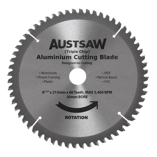 AUSTSAW 215mm (8 1/2in) Aluminium Blade Triple Chip - 30mm Bore - 60 Teeth