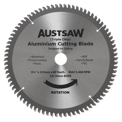 AUSTSAW 235mm (9 1/4in) Aluminium Blade Triple Chip - 25/16mm Bore - 80 Teeth