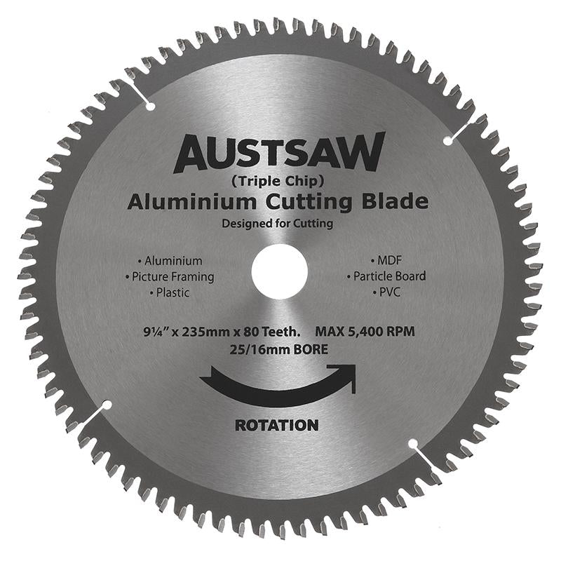 AUSTSAW 235mm (9 1/4in) Aluminium Blade Triple Chip - 25/16mm Bore - 80 Teeth