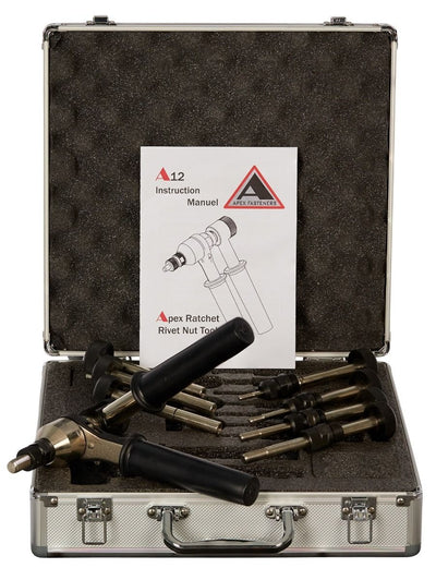 APEX Ratchet Rivnut Nutsetter Combo Kit-M5-M12 In Aluminium Carry Case A12A