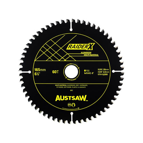 AUSTSAW RaiderX Aluminium Multi Material Blade-165mm x 20 x 60T - ABRX1652060