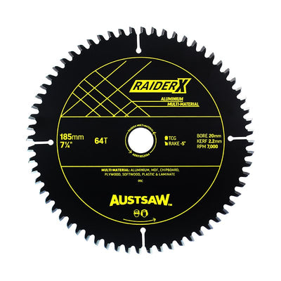 AUSTSAW RaiderX Aluminium Multi Material Blade-185mm x 20 x 64T - ABRX1852064