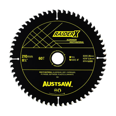 AUSTSAW RaiderX Aluminium Multi Material Blade-210mm x 25 x 60T - ABRX2102560