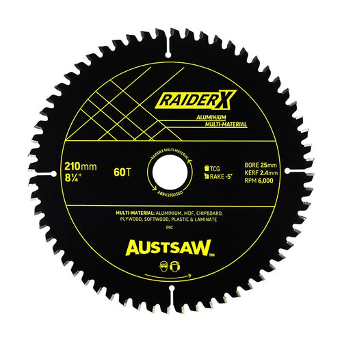 AUSTSAW RaiderX Aluminium Multi Material Blade-210mm x 25 x 60T - ABRX2102560