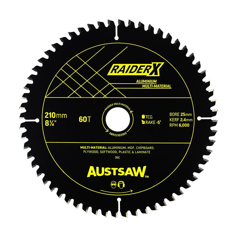 AUSTSAW RaiderX Aluminium Multi Material Blade-210mm x 25 x 60T - ABRX2102560