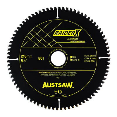 AUSTSAW RaiderX Aluminium Multi Material Blade-216mm x 30 x 80T - ABRX2163080