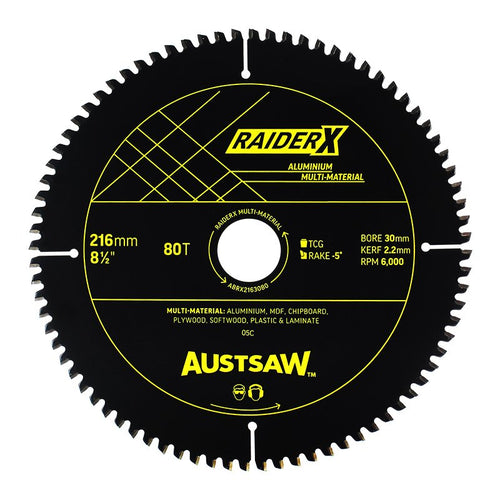 AUSTSAW RaiderX Aluminium Multi Material Blade-216mm x 30 x 80T - ABRX2163080