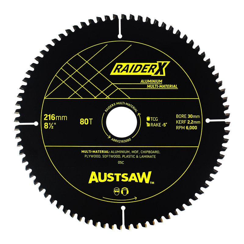 AUSTSAW RaiderX Aluminium Multi Material Blade-216mm x 30 x 80T - ABRX2163080