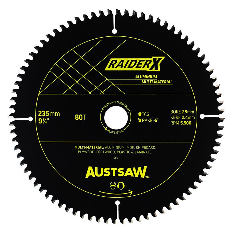 AUSTSAW RaiderX Aluminium Multi Material Blade-235mm x 25 x 80T - ABRX2352580