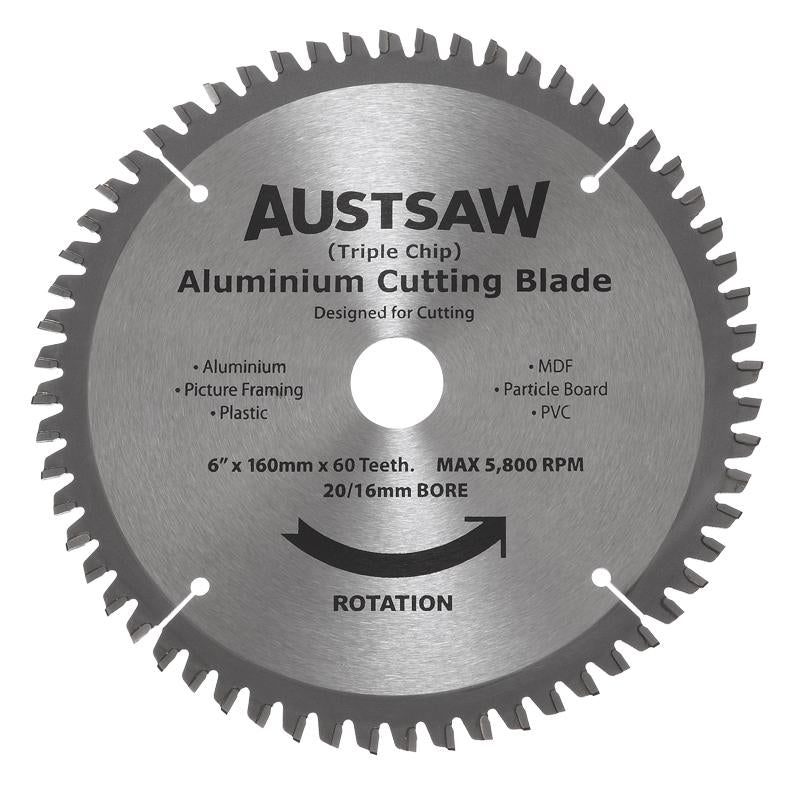 AUSTSAW 160mm (6 1/4in) Aluminium Blade Triple Chip - 20/16mm Bore - 60 Teeth