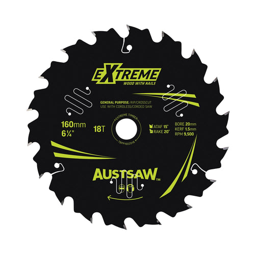 AUSTSAW Extreme Pro Shield TCT Saw Blade-160mm 18T Thin Kerf