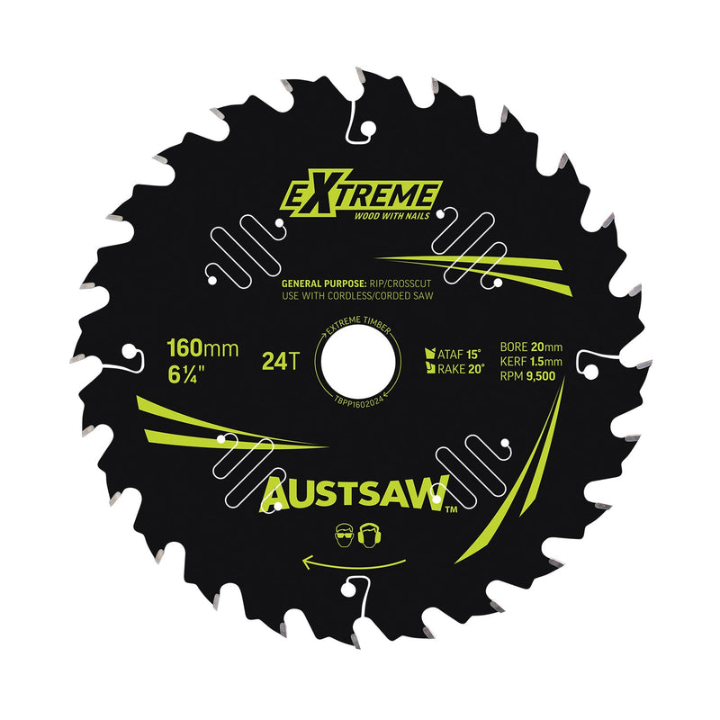 AUSTSAW Extreme Pro Shield TCT Saw Blade-160mm 24T Thin Kerf