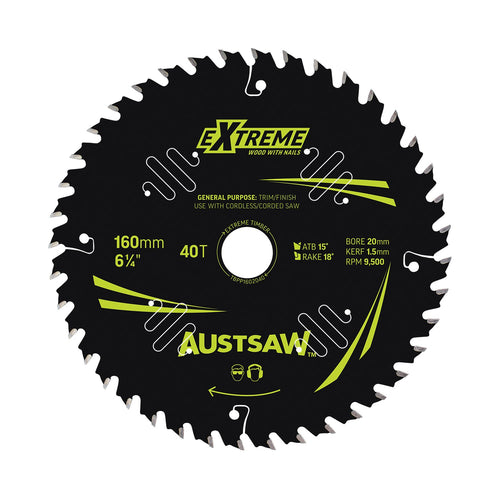 AUSTSAW Extreme Pro Shield TCT Saw Blade-160mm 40T Thin Kerf