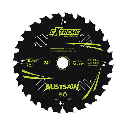 AUSTSAW Extreme Pro Shield TCT Saw Blade-185mm 24T Thin Kerf