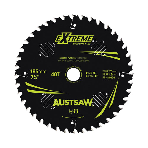 AUSTSAW Extreme Pro Shield TCT Saw Blade-185mm 40T Thin Kerf