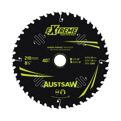 AUSTSAW Extreme Pro Shield TCT Saw Blade-210mm 40T Thin Kerf