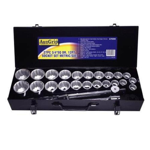 AuzGrip A76500 27 Piece Metric & SAE 12 Point 3/4" Square Drive Socket Set