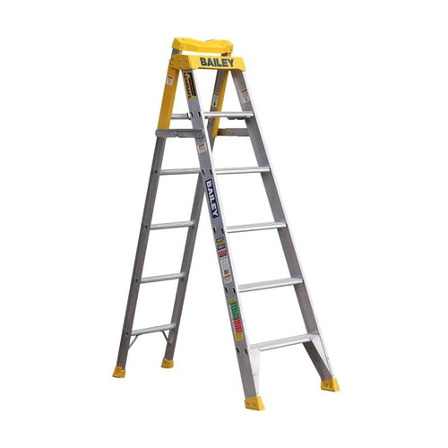 BAILEY Pro Aluminium ASE6 PUNCHLOCK 150kg-3IN1 Dual Purpose 6 Step 6ft Ladder-Lifetime Warranty- FS14090