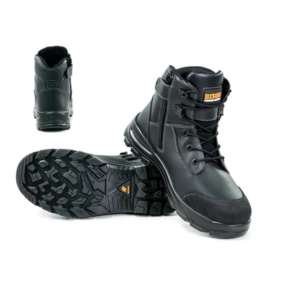 BISON Industrial TOR Series Lace Up Safety Boots With Side Zip-Black Colour