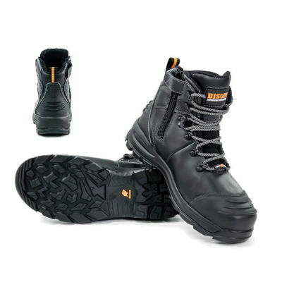 BISON Industrial XT Series Lace Up Safety Boots With Side Zip-Black Colour