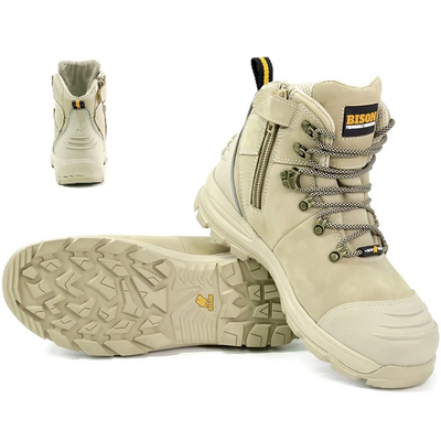 BISON Industrial XT Series Lace Up Safety Boots With Side Zip-Stone Colour
