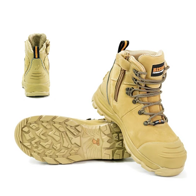 BISON Industrial XT Series Lace Up Safety Boots With Side Zip-Wheat Colour