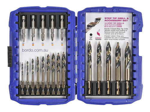 BORDO Step Tip HSS Cobalt Drill & Screwdriver Bit Combo Set-Impact Driver Ready Reception!!