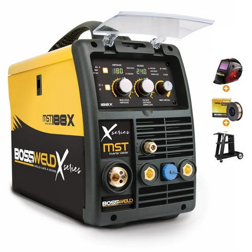 BOSSWELD X Series MST188X Inverter Technology Gas & Gasless Mig & Stick Welder Bundle Combo Kit -180 Amp