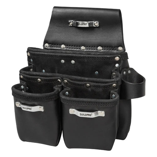 BUILDPRO Tradie Leather Belt- Tradie Nail Bag 3 Pocket-LBNBM1