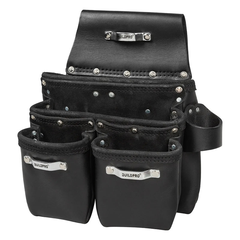 BUILDPRO Tradie Leather Belt- Tradie Nail Bag 3 Pocket-LBNBM1