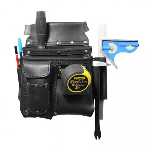 BUILDPRO Tradie XL Series Leather Belt- Nail Bag 2 Pocket LBNBS2BXL