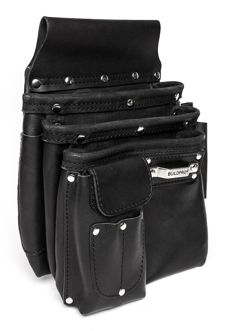 BUILDPRO Tradie XL Series Leather Belt- Nail Bag 3 Pocket LBNBS3BXL