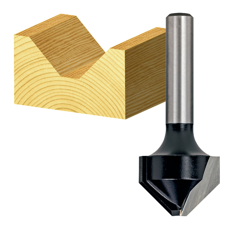 Carbitool 2 Flute Router Bit  90&deg; Vee Groove Bit With Flat  Carbide Tipped-31.3 X 90 DEG TCT 1/2 SHK  T 128 1/2 W/F