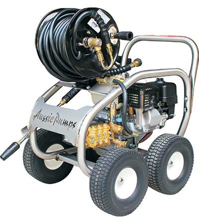 AUSSIE PUMPS Aussie Pumps ABSS30reel 3000PSI 6.5hp Honda Petrol Pressure Cleaner With Hose Reel/Stainless Steel Frame
