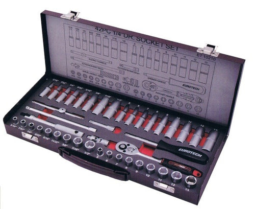 Eurotech Tools ET10210 42Pc 1/4" Drive Standard & Deep AF/Metric Socket Set