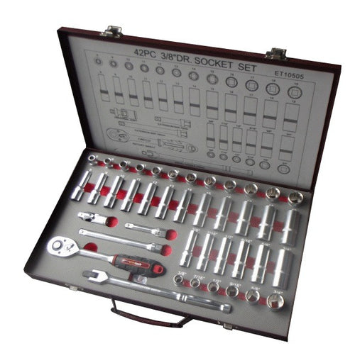 Eurotech Tools ET10505 41Pc 3/8"Drive AF/Metric Std & Deep Socket Set