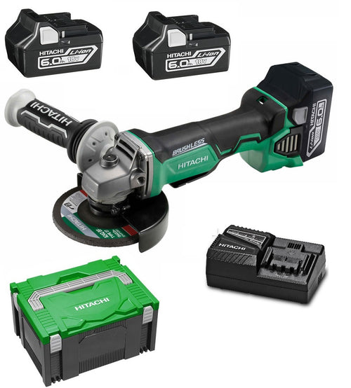 Hitachi G18DBAL(HX) 18V 6.0Ah Li-Ion Brushless Cordless Slide 5" (125mm) Angle Grinder Combo Kit