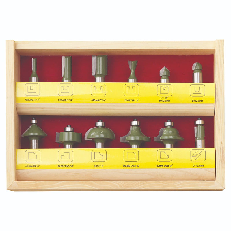 Carbitool Router Bit, Greenline Kit, ROUTER BIT SET 12 PIECE - 1/4 SHK TCT