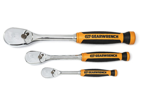 GEARWRENCH 3 PC. 1/4", 3/8" & 1/2" DRIVE 90-TOOTH DUAL MATERIAL TEARDROP RATCHET SET 81207T