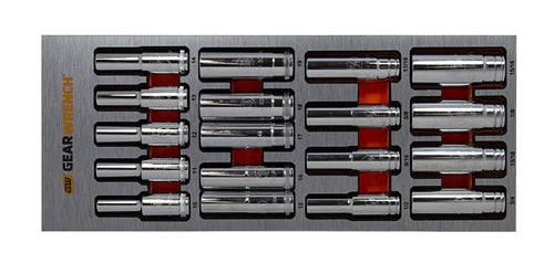 GEARWRENCH 18 PC 1/2" DRIVE 6 PT DEEP SOCKET METRIC & SAE SET IN EVA 83995
