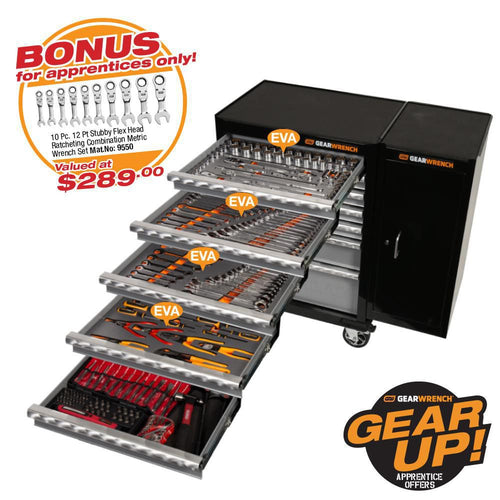 GEARWRENCH 271 PC COMBINATION TOOL KIT + 26" TOOL TROLLEY + SIDE CABINET 89918